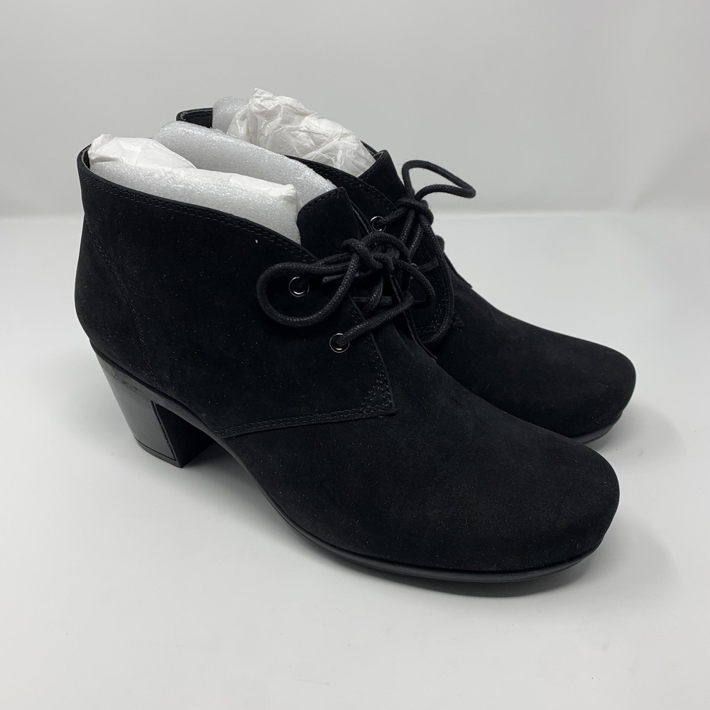 Abeo Boots Womens Size 7 Black‎ Suede Ankle Booties Comfort Lace Up Block Heel